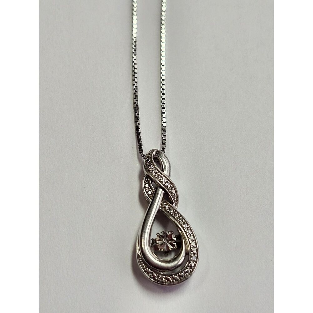 Sterling Silver Natural Dancing Diamond Twist Pendant Necklace 18” oTc